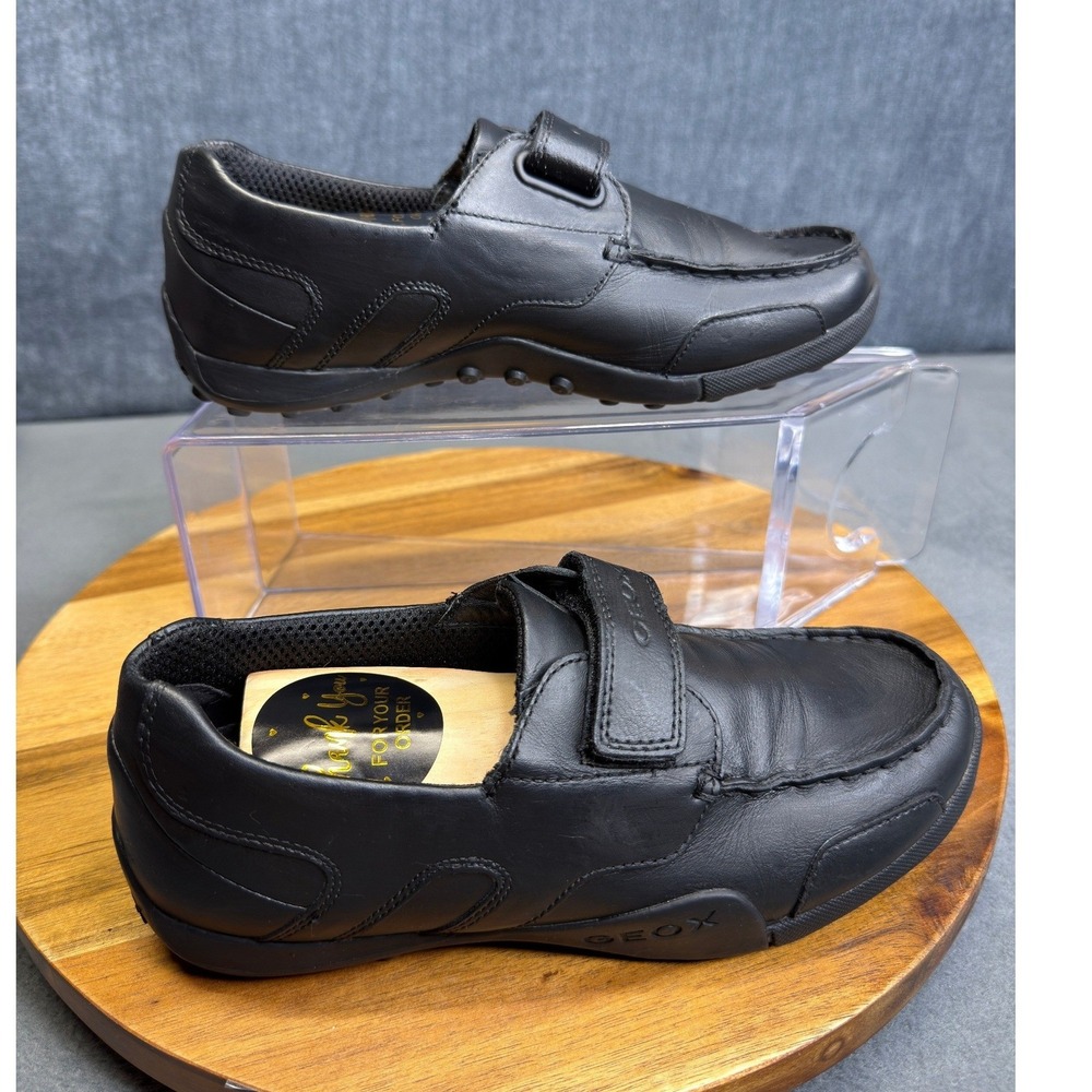 Geox Respira Loafers Women 5 Black Leather Hook Loop Strap Moc Toe Driving Shoes